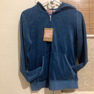 Vintage Juicy Couture Track Jacket Womens XL Blue Terry Cloth Hoodie NWT Y2K